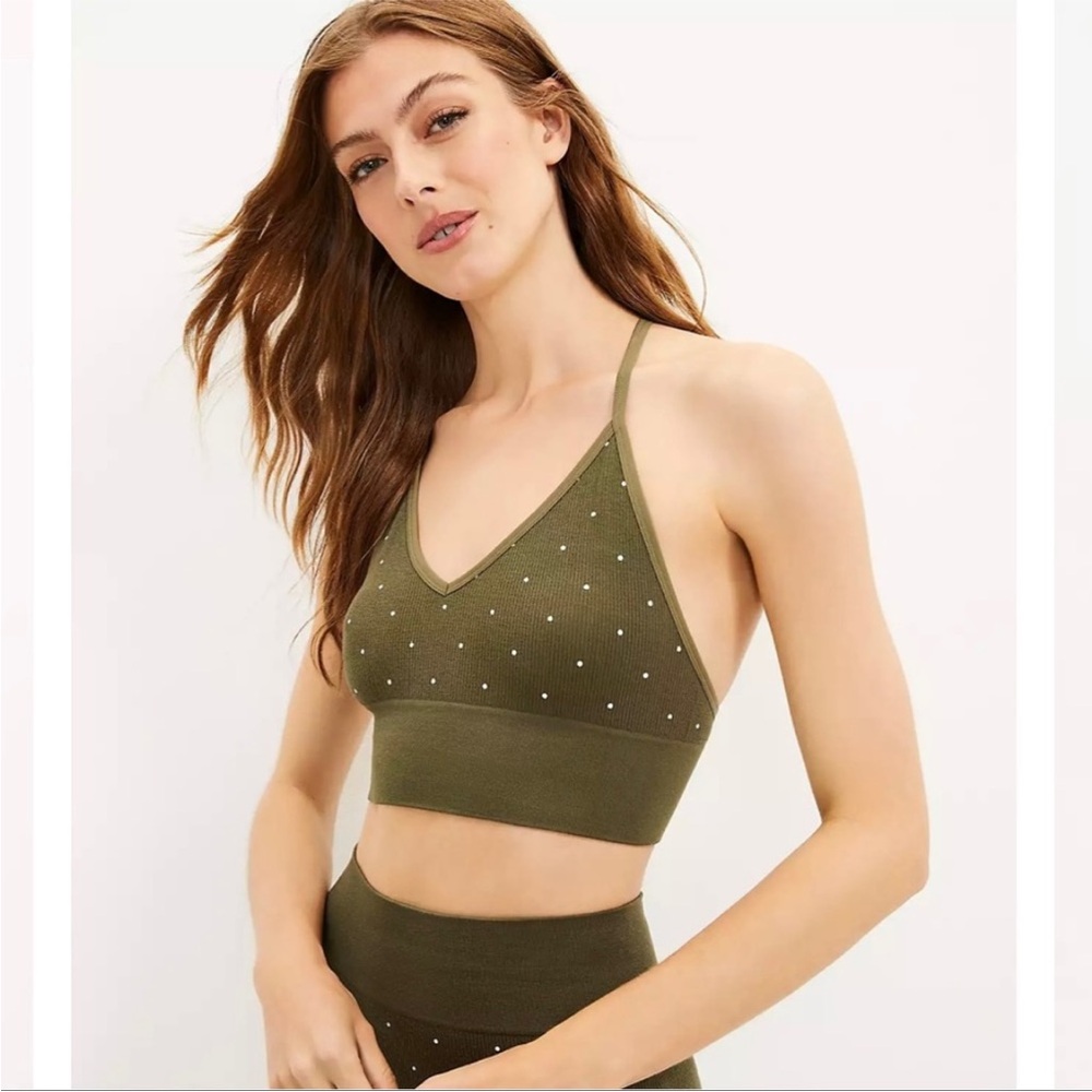 LOFT Pajama Set Daydream Dotted Seamless Boy Shorts and T-Back Bralette in Green